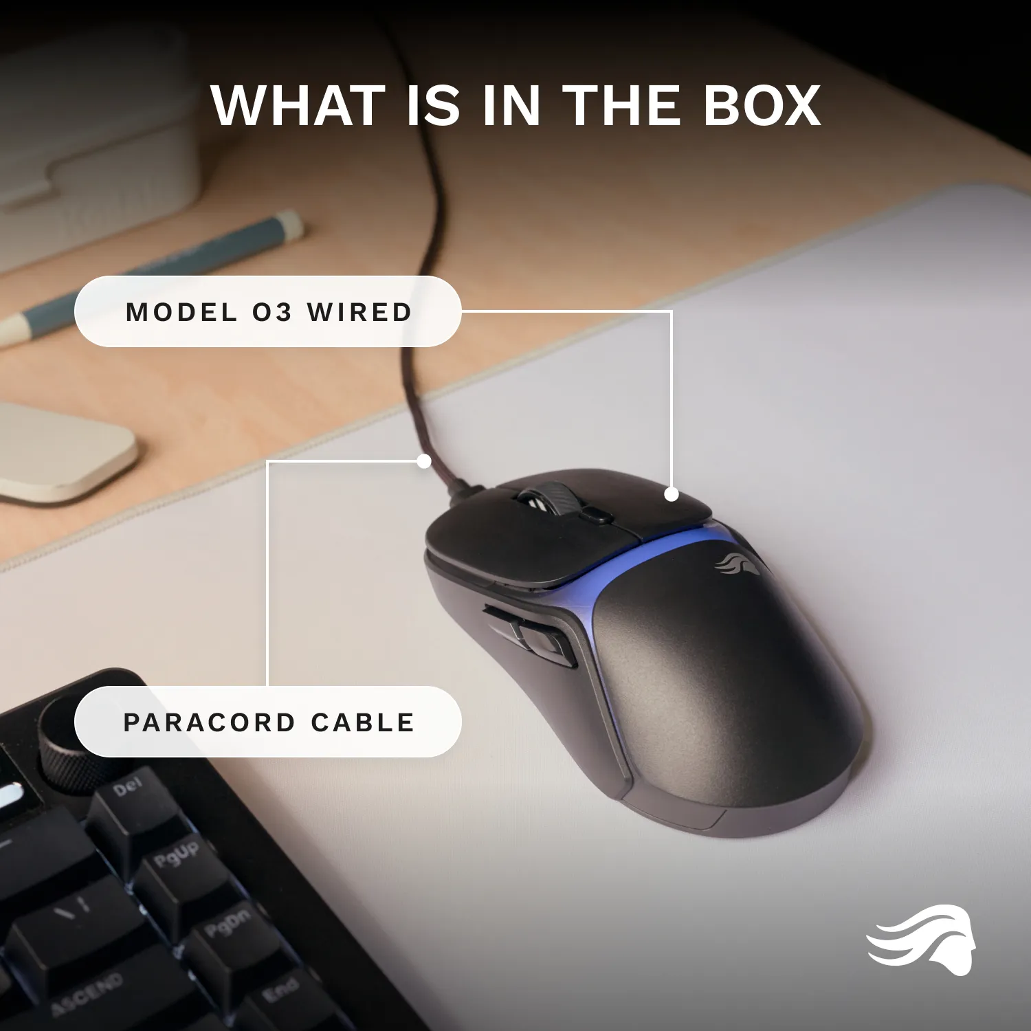 Glorious Model O3 tr&aring;dbunden gamingmus, svart