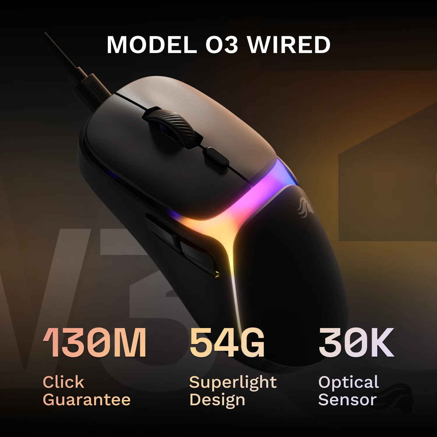 Glorious Model O3 tr&aring;dbunden gamingmus, svart