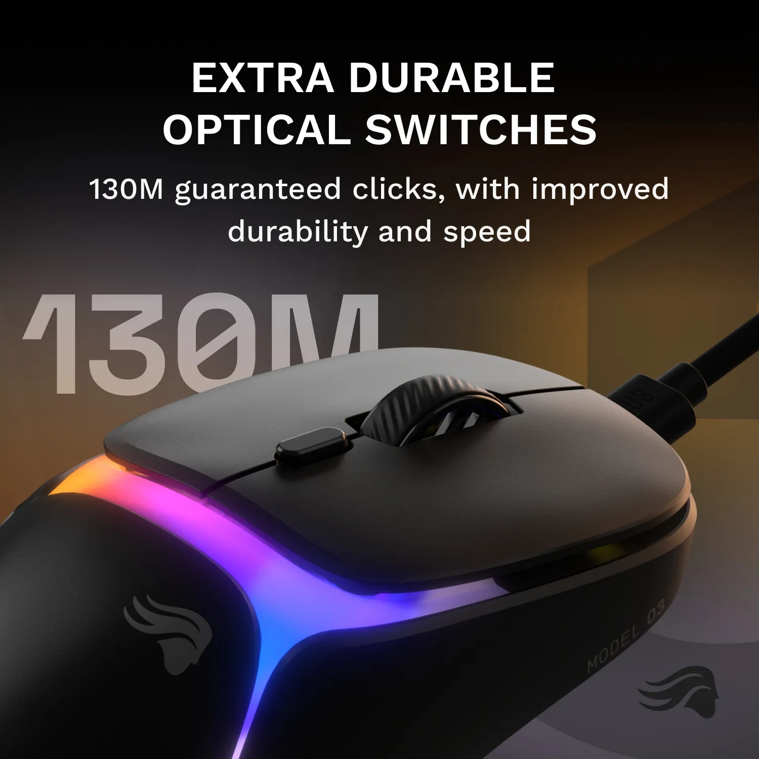 Glorious Model O3 tr&aring;dbunden gamingmus, svart