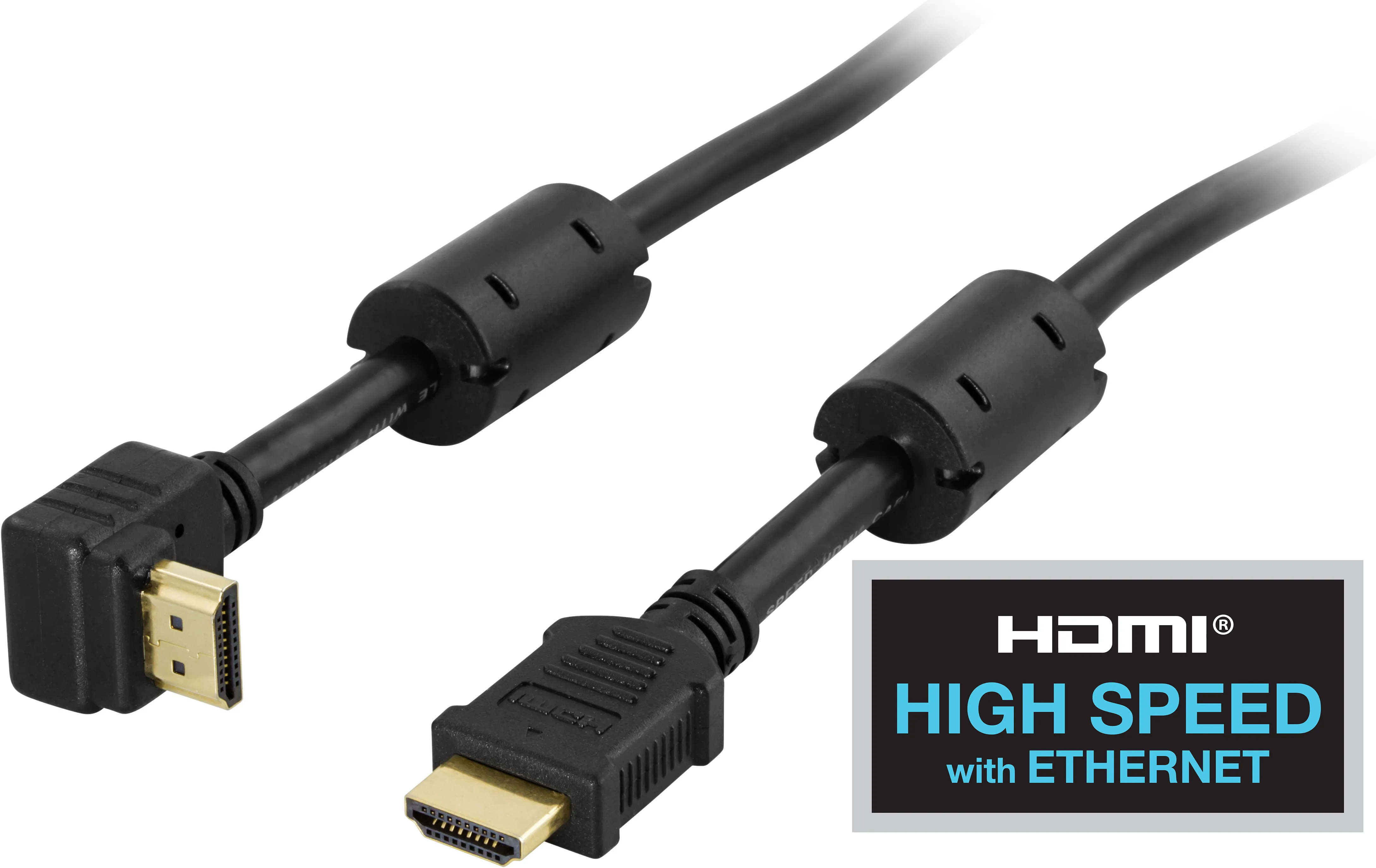 Deltaco Angled HDMI &ndash; HDMI 2.0 - cable, 1 m, Black