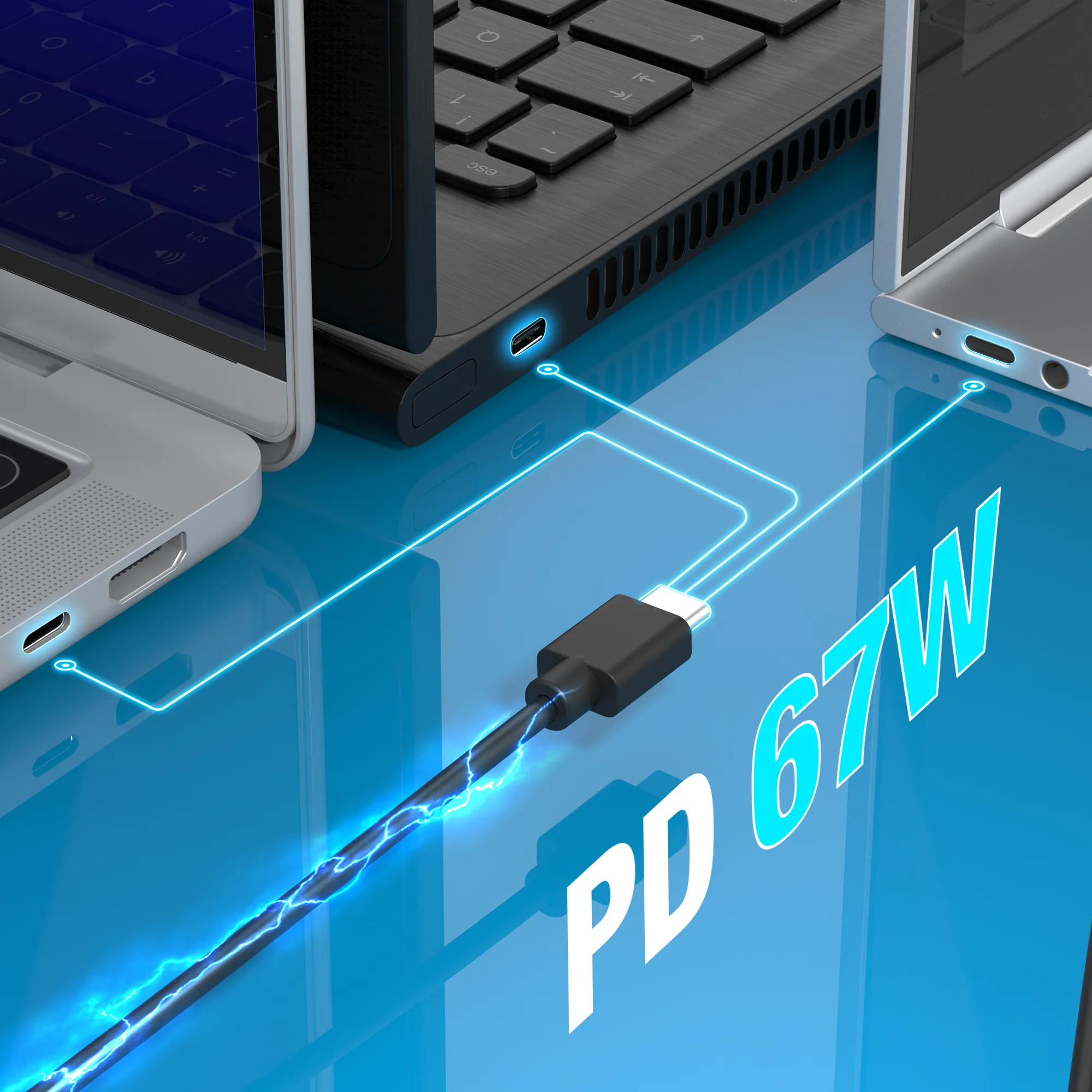 67W GAN PD USB-C MINI CHARGER - WITH 3 TYPES OF DC CONNECTOR - E