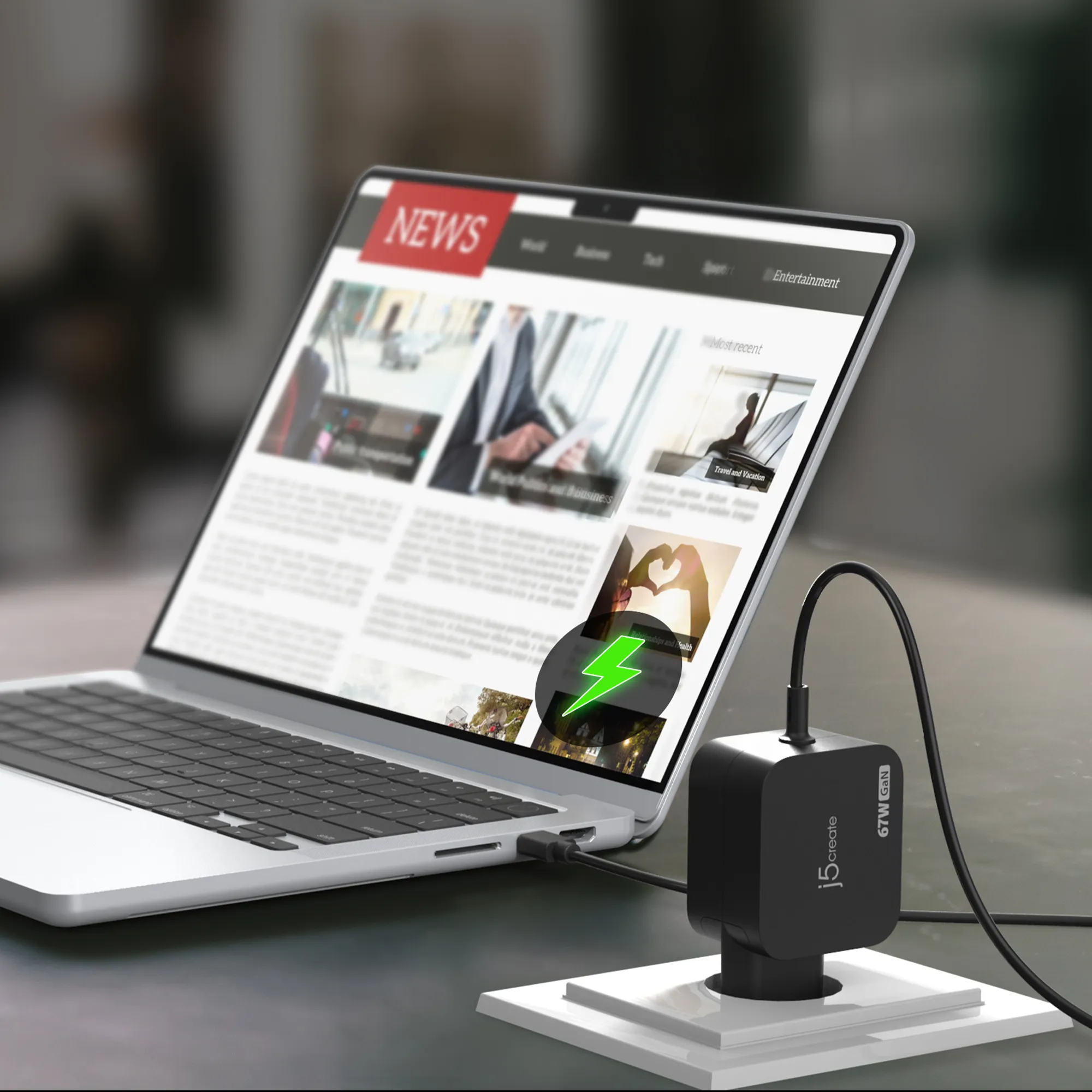 J5 Create 7W GaN PD USB-C - V&auml;ggladdare, Svart