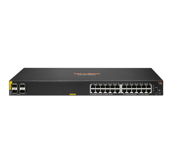 HPE Aruba 6000 24G Class4 PoE 4SFP 370W Switch - Kytkin - Hallinnoitu - 24 x 10/100/1000 (PoE+) + 4 x Gigabit SFP - sivusta sivuun ilmavirtaus - r&auml;kkiin asennet