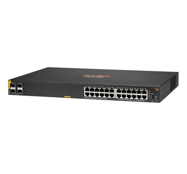HPE Aruba 6000 24G Class4 PoE 4SFP 370W Switch - Kytkin - Hallinnoitu - 24 x 10/100/1000 (PoE+) + 4 x Gigabit SFP - sivusta sivuun ilmavirtaus - r&auml;kkiin asennet