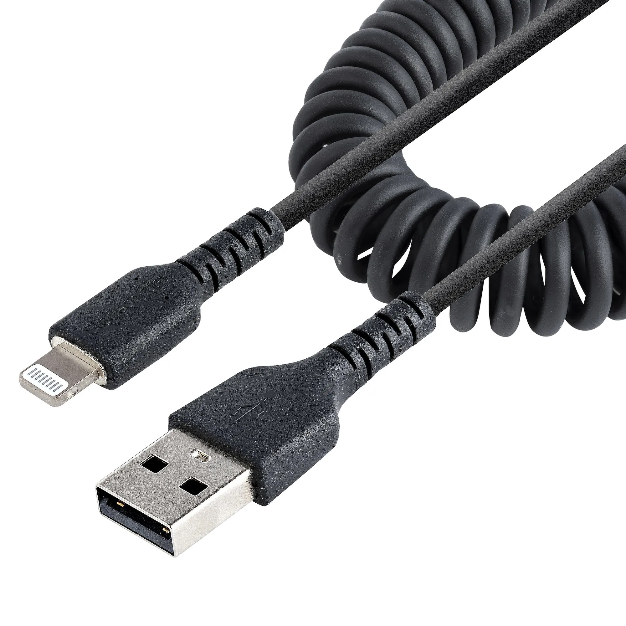 USB TO LIGHTNING CABLE - 50CM - (20IN) COILED CABLE BLACK