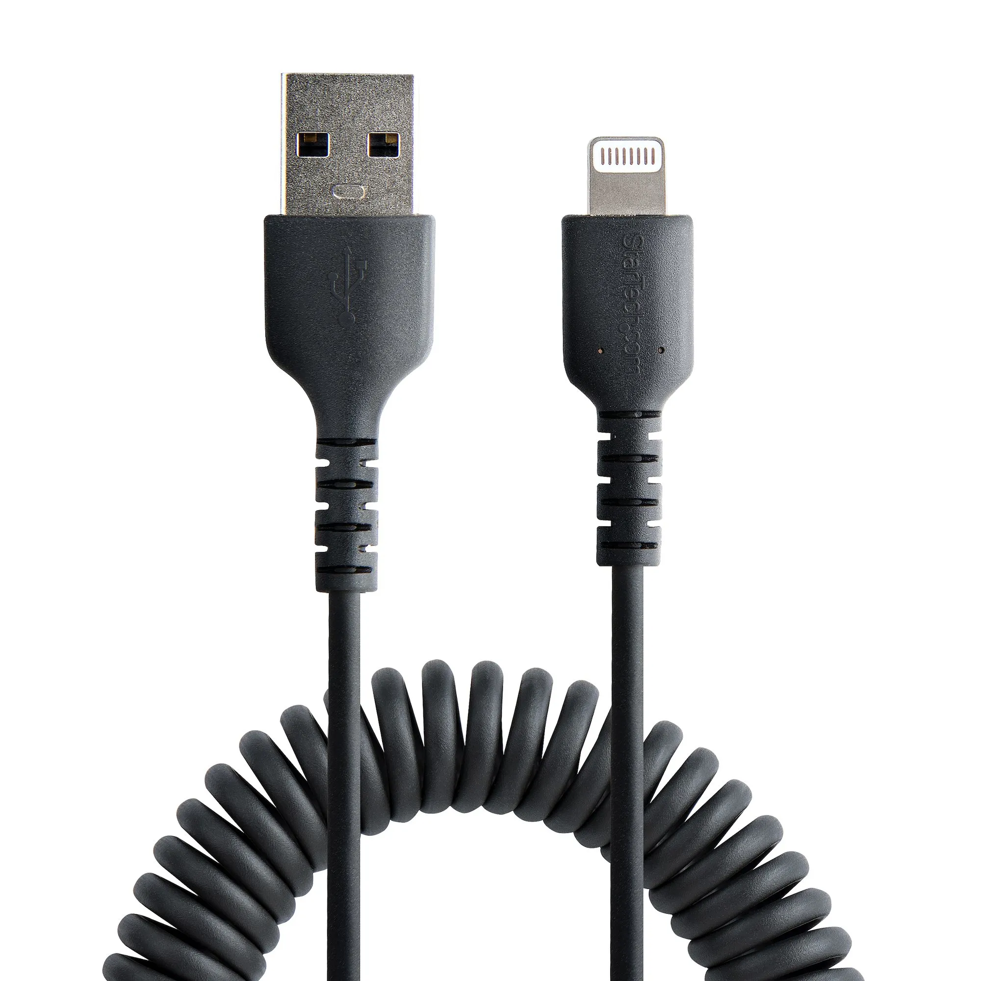 USB TO LIGHTNING CABLE - 50CM - (20IN) COILED CABLE BLACK