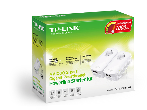 TP-Link AV1000 2-Port Gigabit Passthrough Powerline Starter Kit TL-PA7020P KIT v3