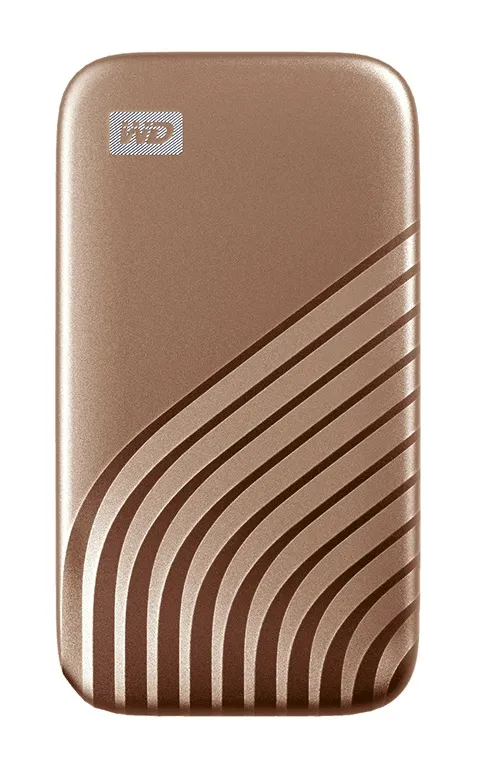 Western Digital My Passport 2 TB extern SSD med USB 3.2 Gen 2 (USB-C), portabel, med h&aring;rdvarukryptering, med l&ouml;senordsskydd, st&ouml;tt&aring;lig, guld