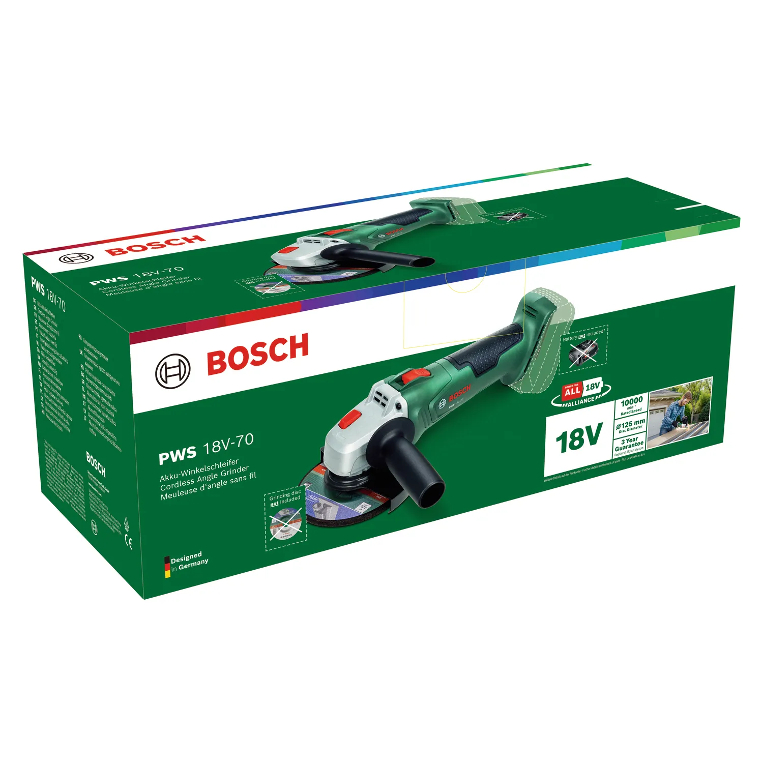 Bosch -Kulmahiomakone, akkuk&auml;ytt&ouml;inen 18V-70, 125mm, ilman akkua ja laturia