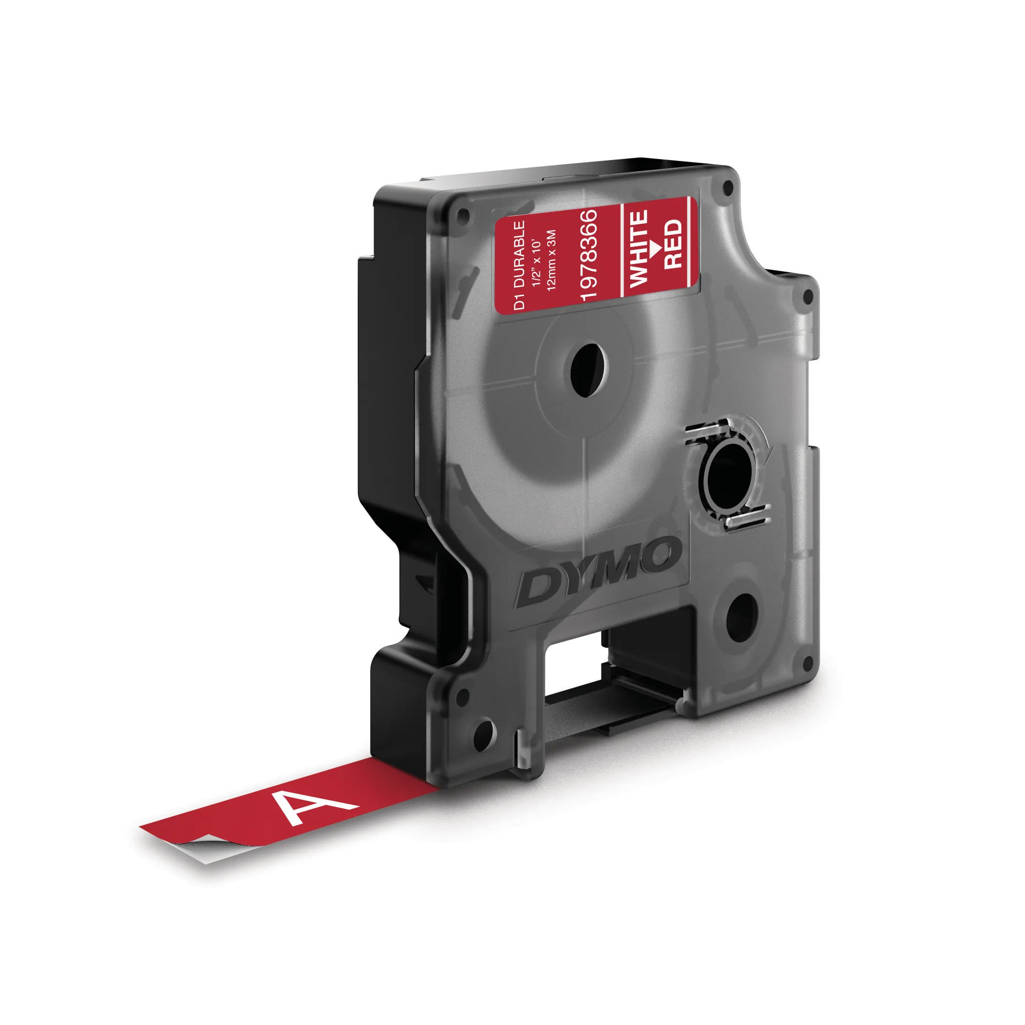 DYMO D1 Durable 12 mm x 3 M, White on Red