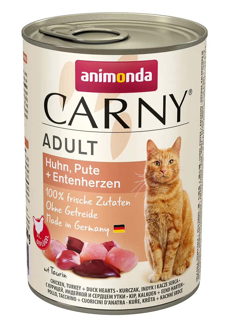 Animonda Carny Adult Chicken, Turkey & Duck Hearts, V&aring;tfoder f&ouml;r katt, 400 g