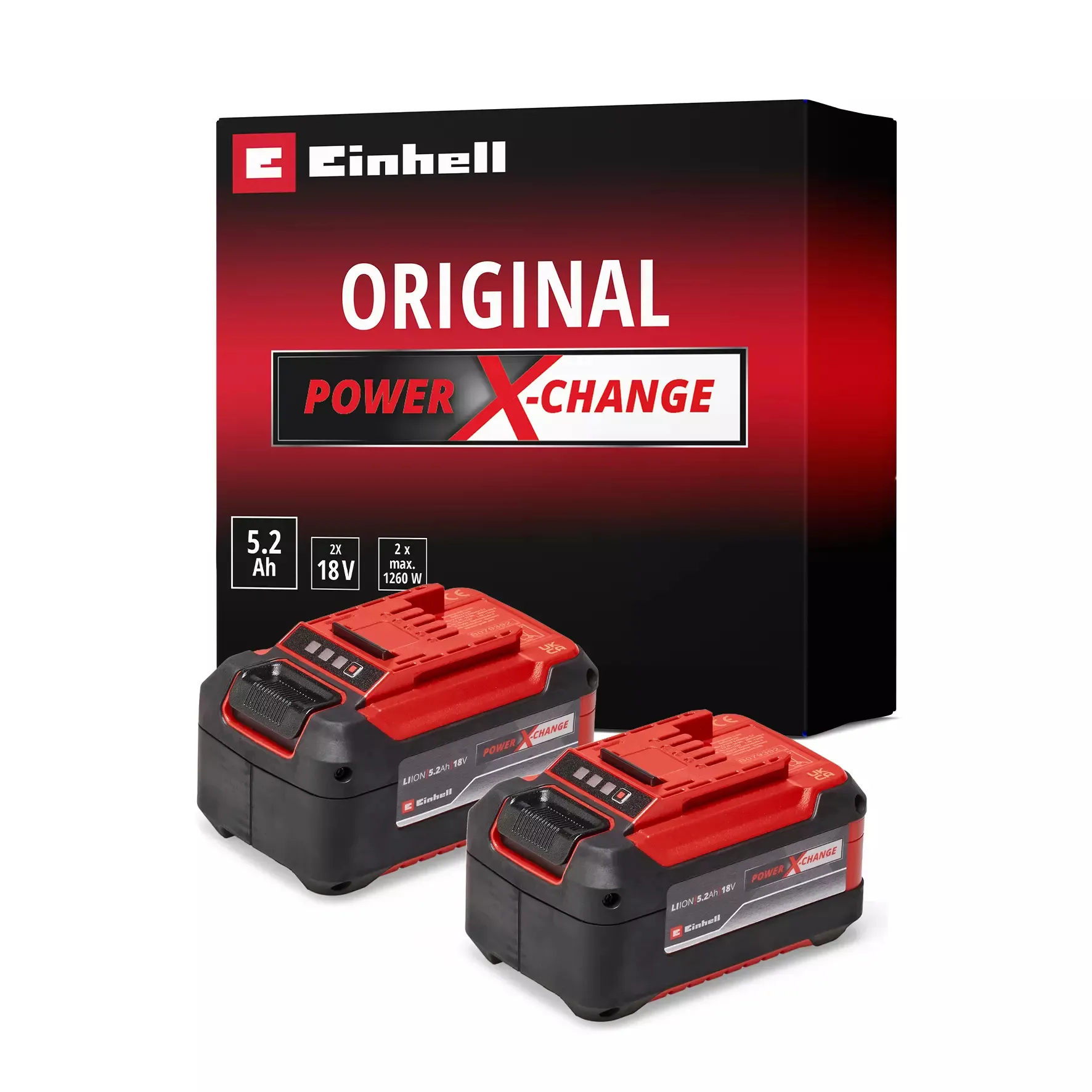 Einhell 2x 18V 5.2Ah PXC twin pack, battery (black/red, 2 pieces)