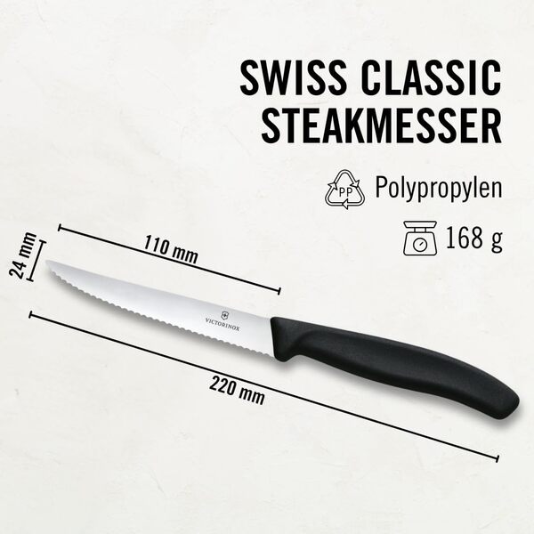 Victorinox Swiss Classic Steak Knife Set, 6-Piece, Black