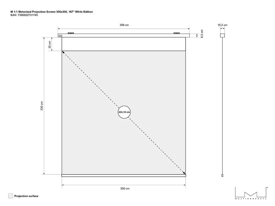Multibrackets M Motorized Projection Screen Deluxe - Heijastusn&auml;ytt&ouml; - moottoroitu - 167 tuuma ( 424 cm ) - 1:1 - Matte White - valkoinen