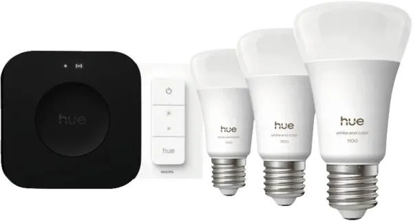 Philips Hue White and Color Ambiance -aloituspakkaus - 3 x E27 LED, himmennin ja Hue Bridge Pro