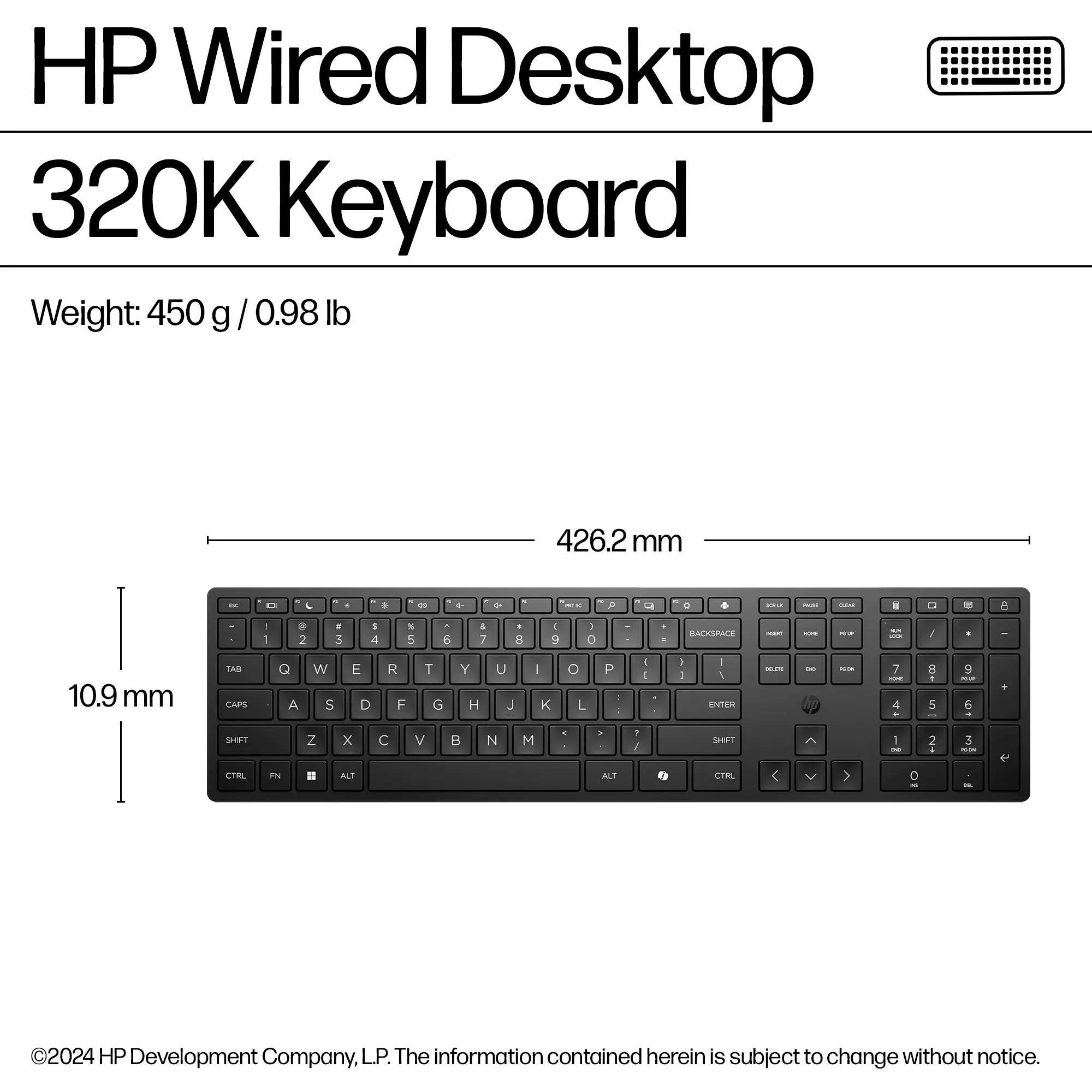 HP Wired Desktop 320K tangentbord, svart