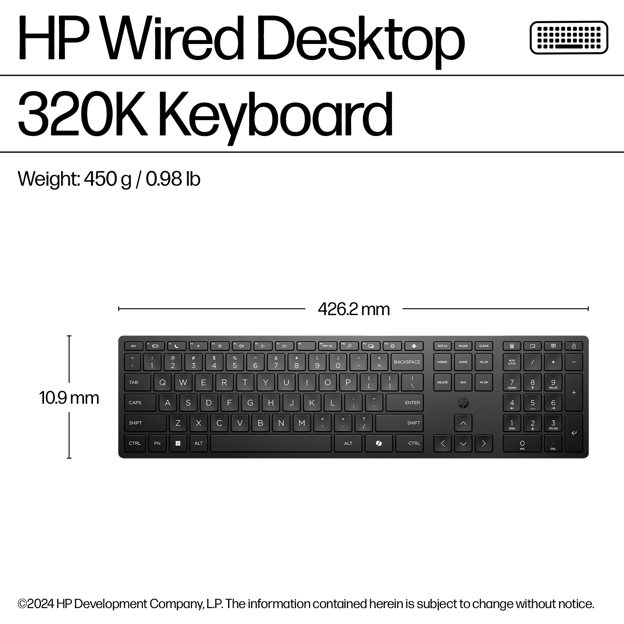 HP Wired Desktop 320K tangentbord, svart