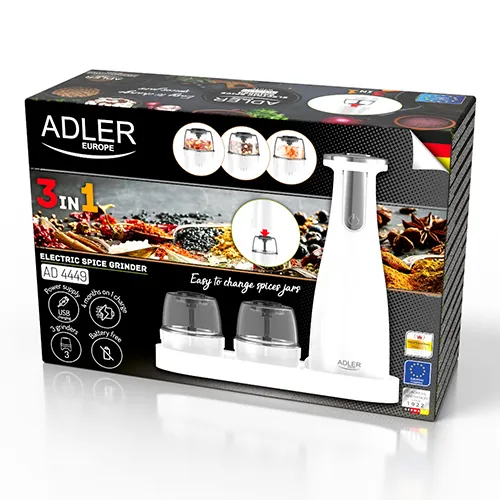 Adler AD 4449W Electric Salt and Pepper Grinder Set - Matte White