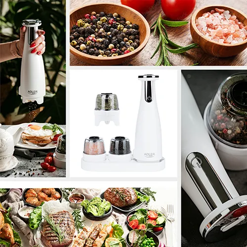 Adler AD 4449W Electric Salt and Pepper Grinder Set - Matte White