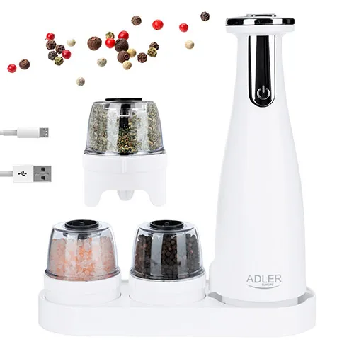 Adler AD 4449W Electric Salt and Pepper Grinder Set - Matte White