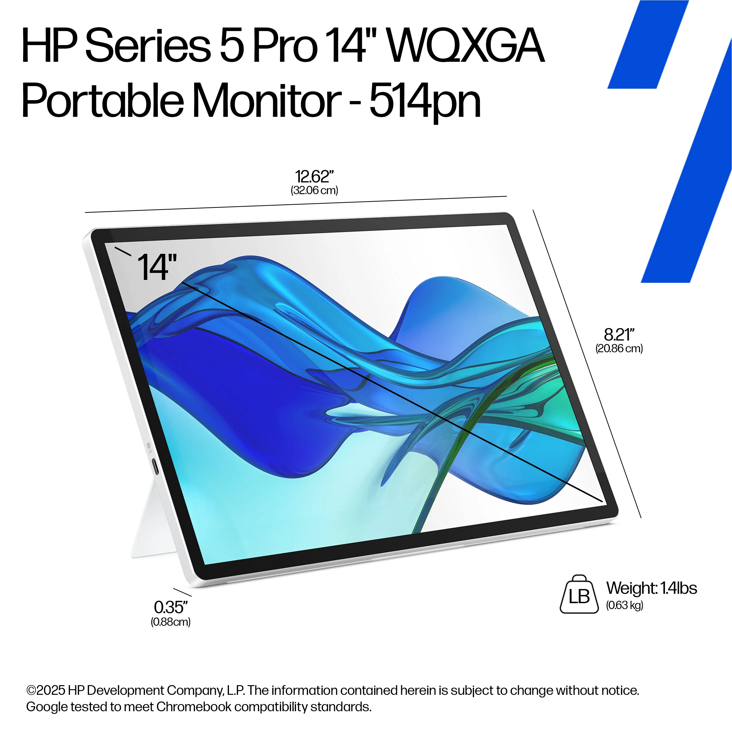 HP Series 5 Pro 514pn 14" WQXGA, IPS Portable Monitor with USB-C hub