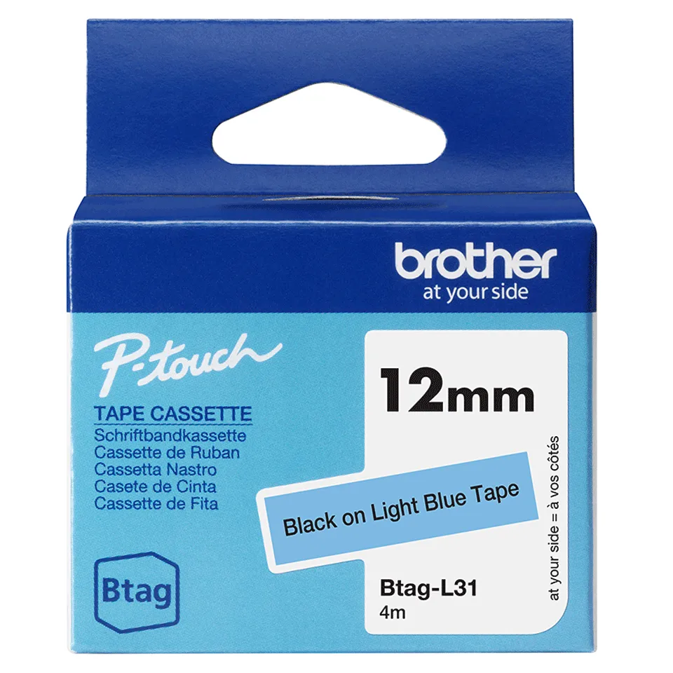 BTAG-L31 12mm Black on light blue tape