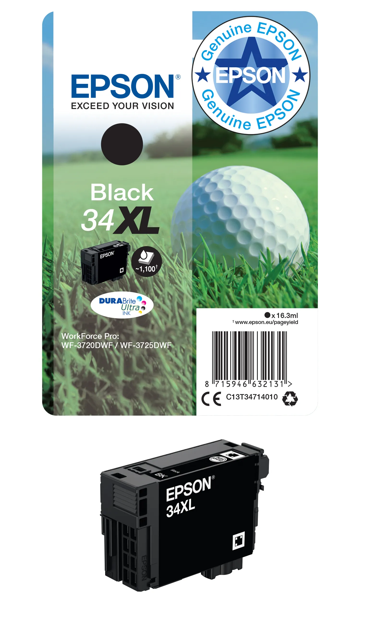 Epson DuraBrite Ultra 34XL-mustekasetti, 16.3 ml, musta