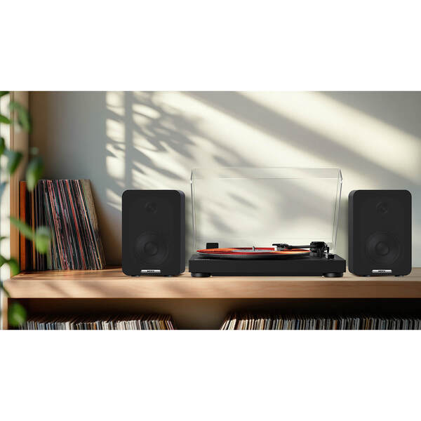 MIXX Vinylskivspelare System 5 Stereo Inkl H&ouml;gtalare Svart