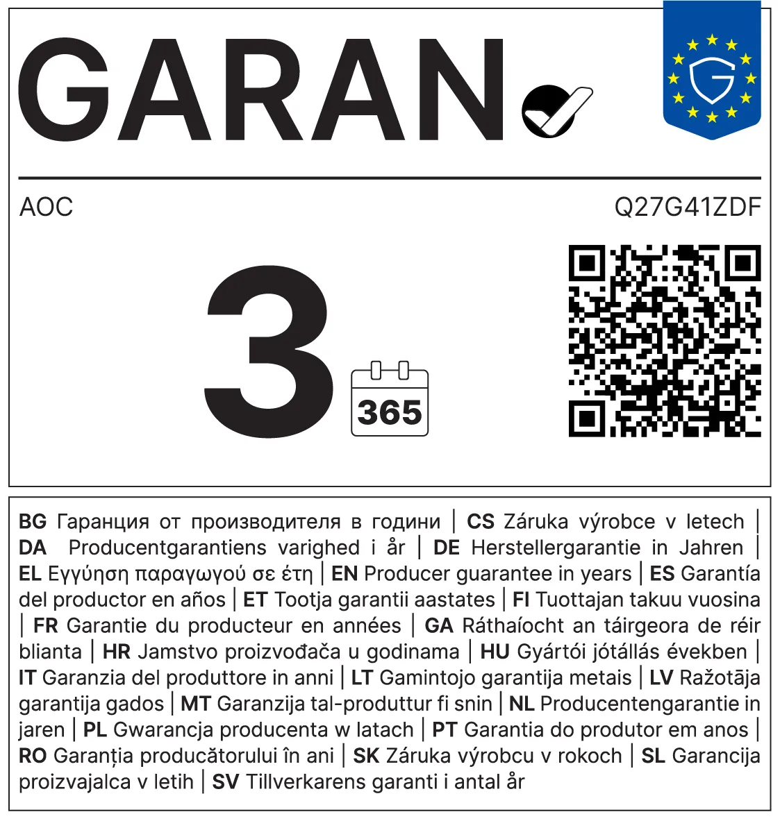 AOC Q27G41ZDF 26.5" QHD, QD-OLED, 240Hz, HDR10 gamingsk&auml;rm