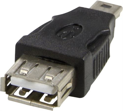 DELTACO USB-adapter Typ A ho - Typ Mini-B ha, svart