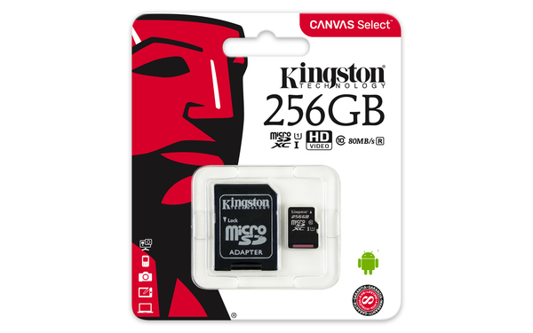 Kingston 256GB Canvas Select, UHS-I Class 10 MicroSDXC - memory card + SD adapter