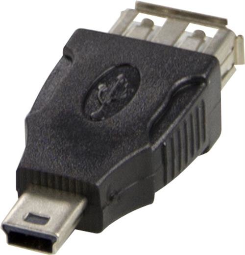 DELTACO USB-adapter Typ A ho - Typ Mini-B ha, svart