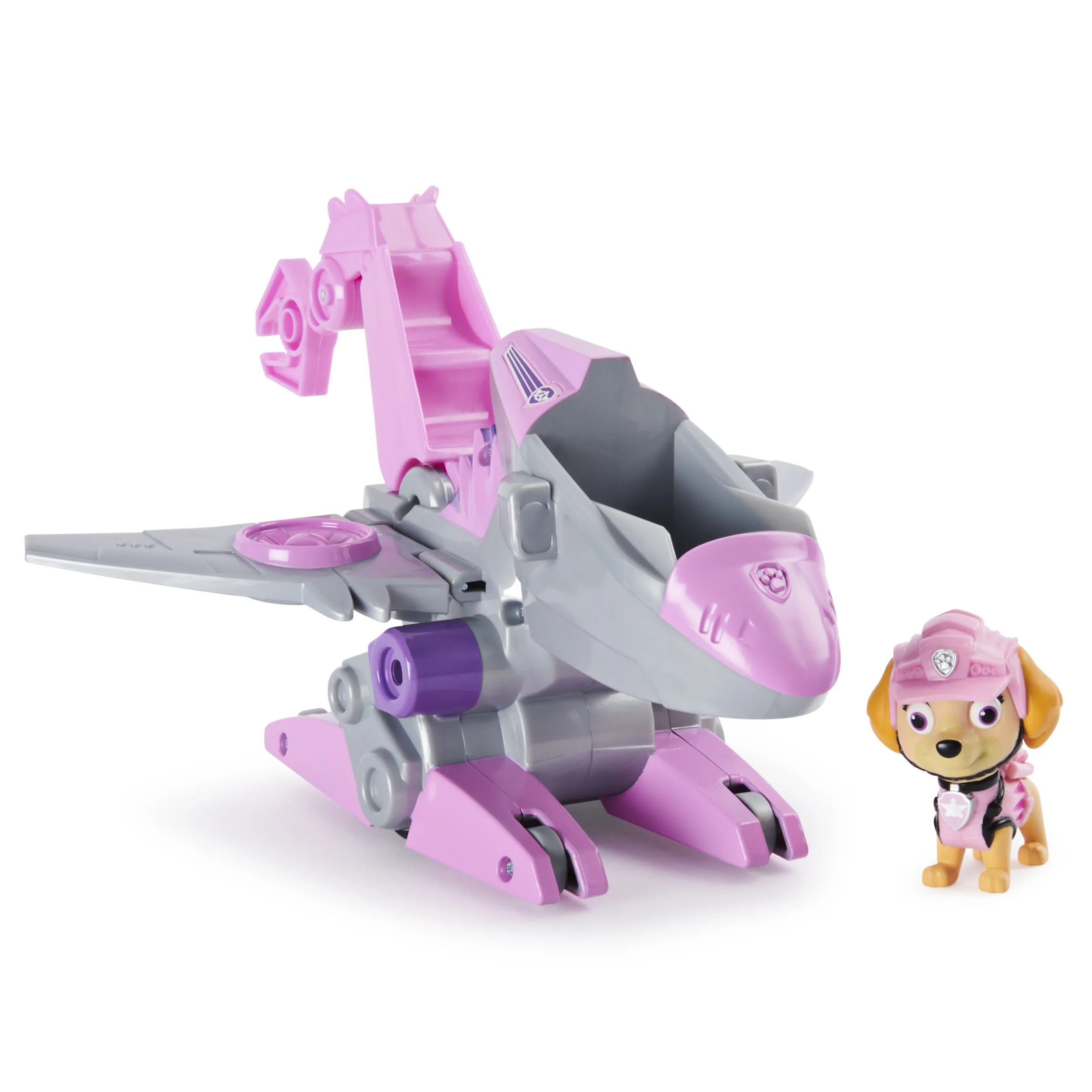 Spin Master Paw Patrol Dino Rescue Skyes Basic Vehicle, Toy Vehicle (Pink/Grey, Includes Dog Figure and Surprise Dino)