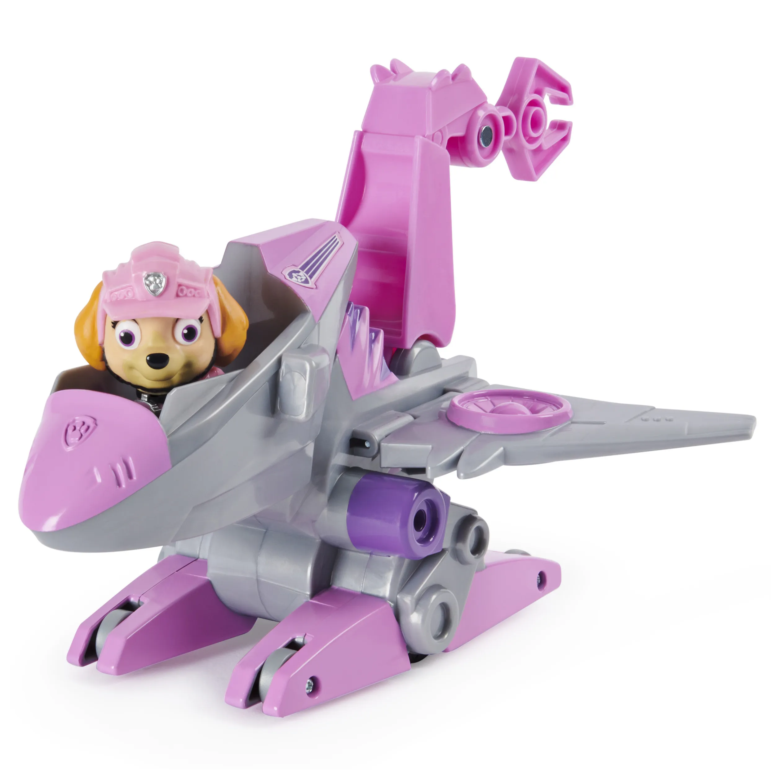 Spin Master Paw Patrol Dino Rescue Skyes Basic Vehicle, Toy Vehicle (Pink/Grey, Includes Dog Figure and Surprise Dino)