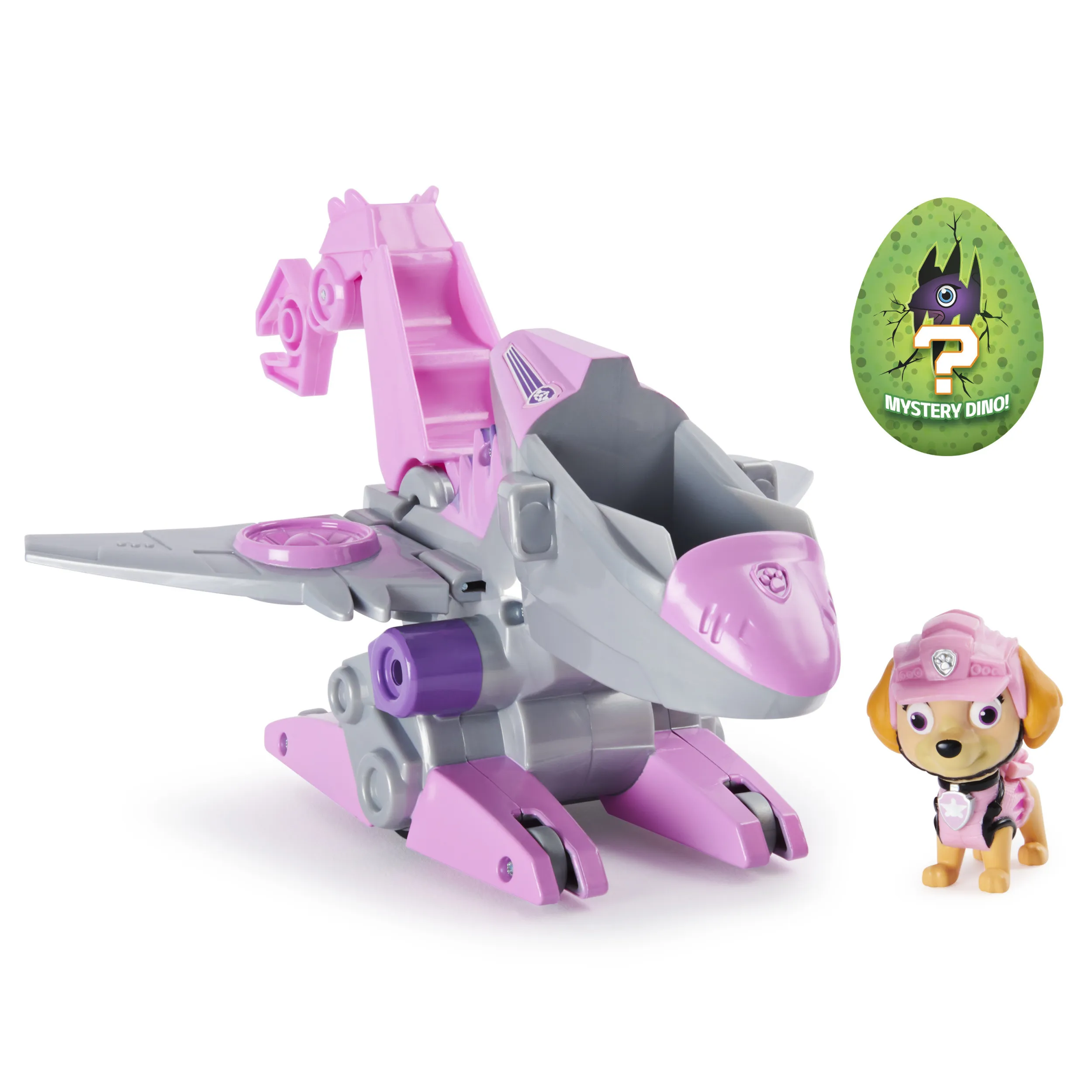 Spin Master Paw Patrol Dino Rescue Skyes Basic Vehicle, Toy Vehicle (Pink/Grey, Includes Dog Figure and Surprise Dino)