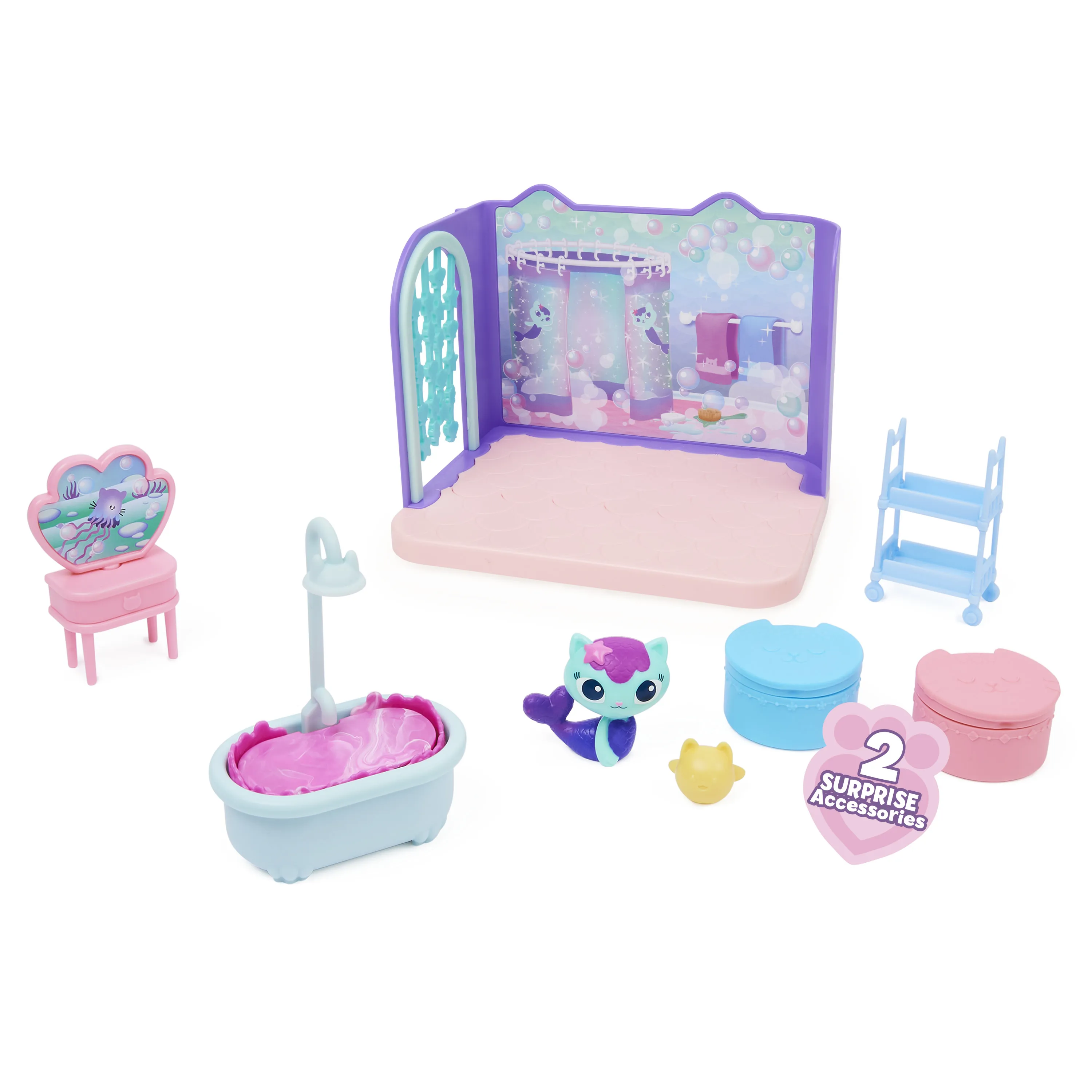 Spin Master Gabby's Dollhouse Deluxe Room Bathroom, Fig. (with a seakill figure)
