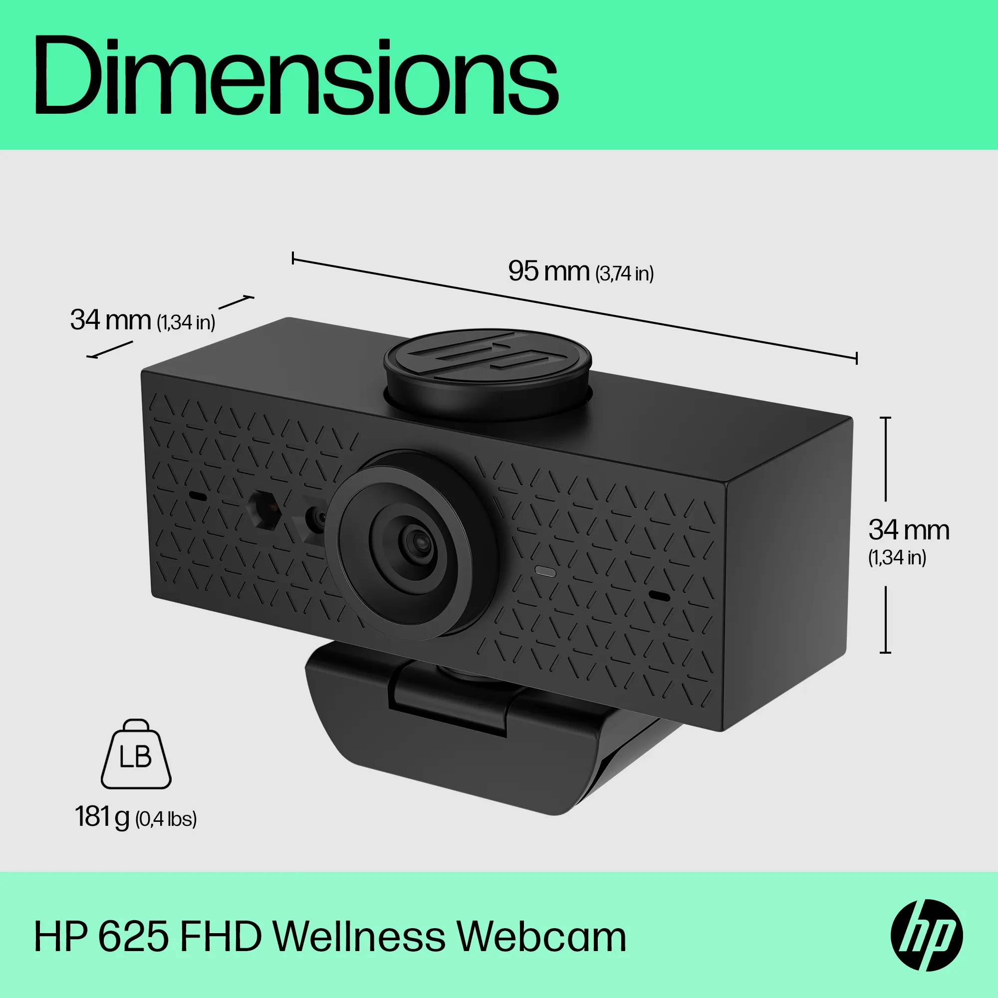 HP 625 FHD Full HD 1080p, Autofocus Webcam, Black
