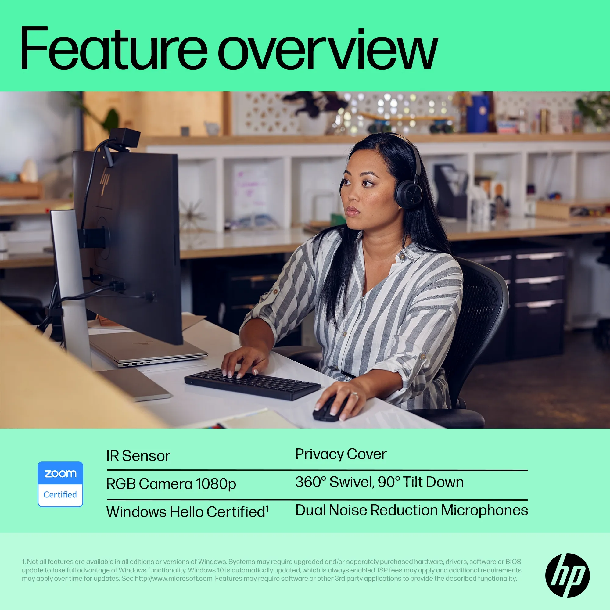 HP 625 FHD Full HD 1080p, Autofocus Webcam, Black