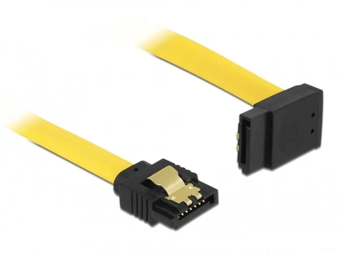 DeLOCK SATA-kabel, 6Gb/s, l&aring;sclip, vinklad(upp&aring;t)-rak, 0,5m, gul