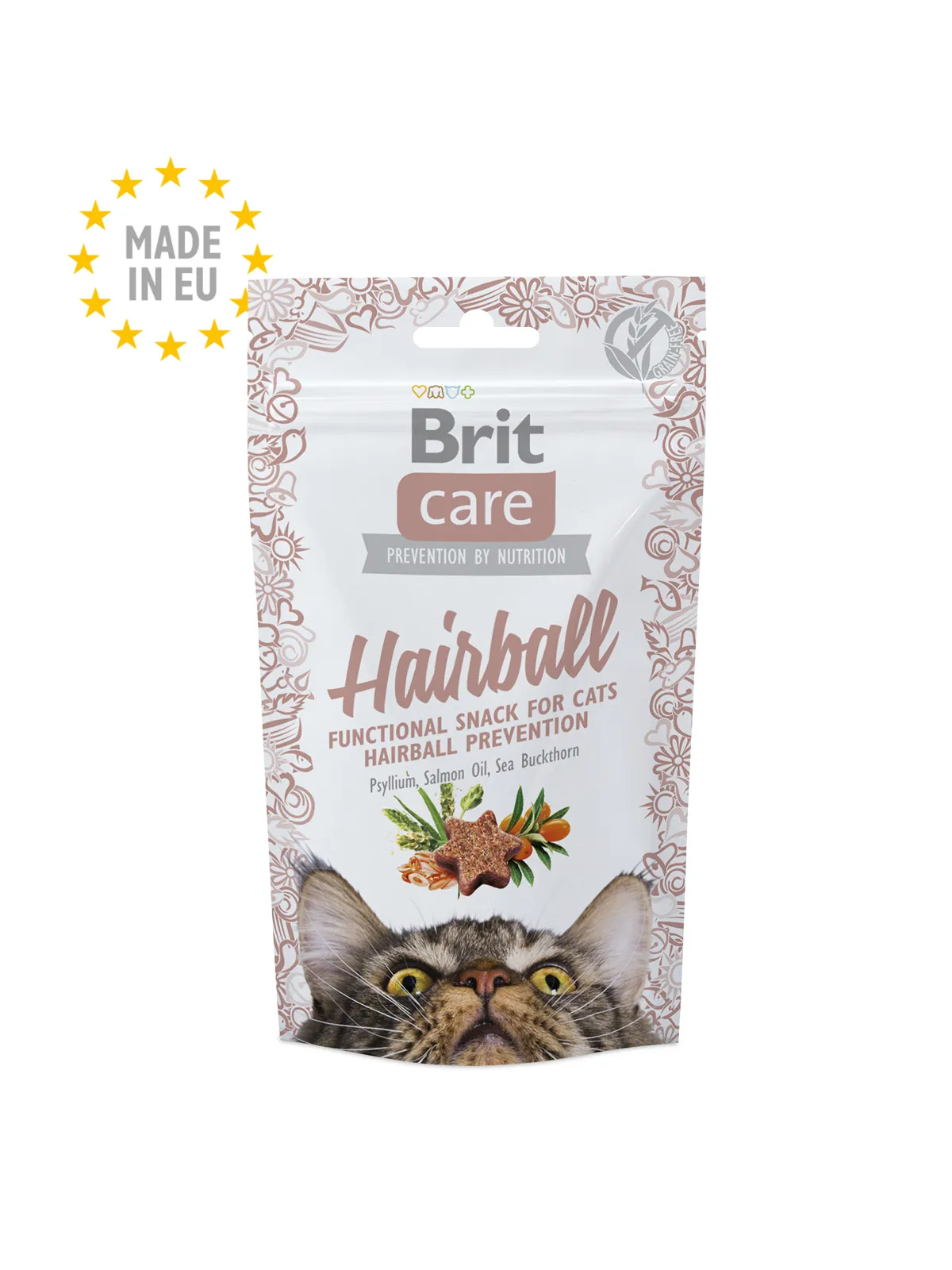 Brit Care Cat Snack Hairball, Dry food for cats, Adult, Duck and chicken, 50g