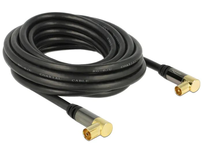 Delock Antenna Cable IEC Plug Angled > IEC Jack Angled RG-6/U 5 m blac