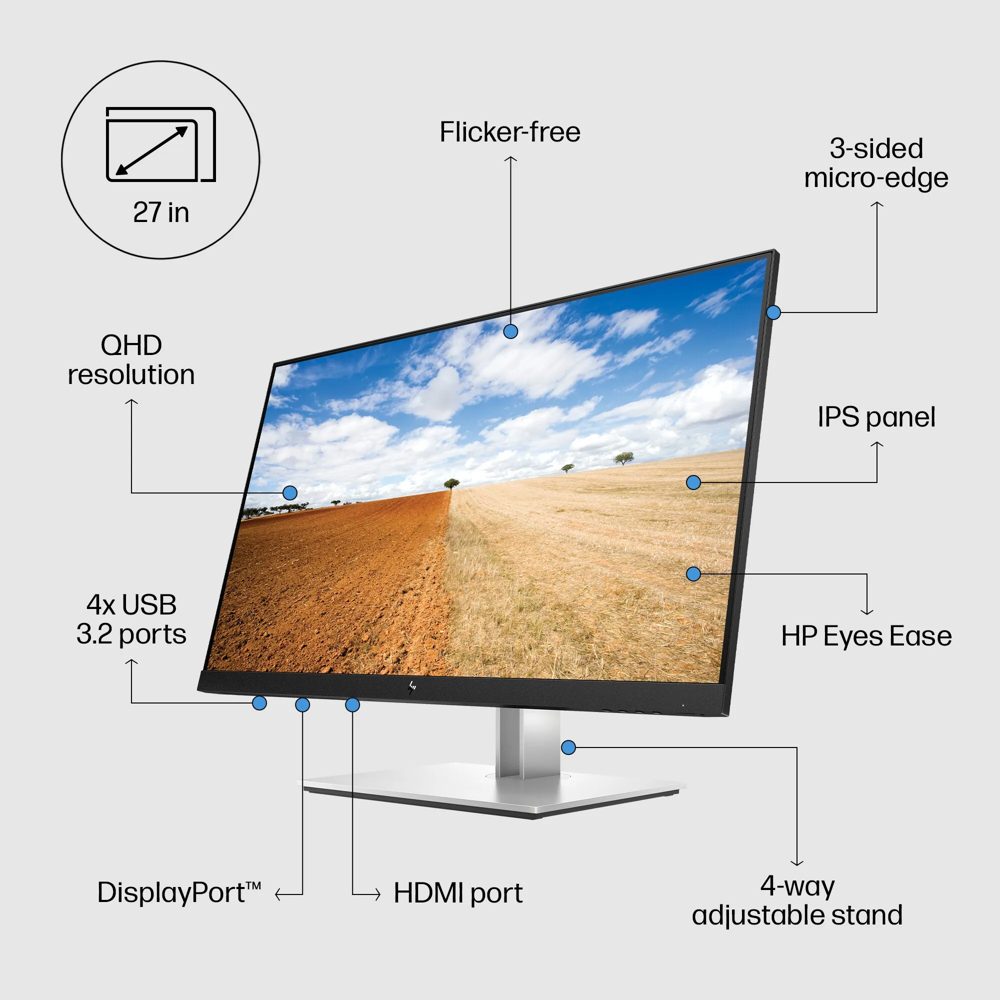 HP 27&quot; E-Series E27q G4, QHD, IPS -n&auml;ytt&ouml;