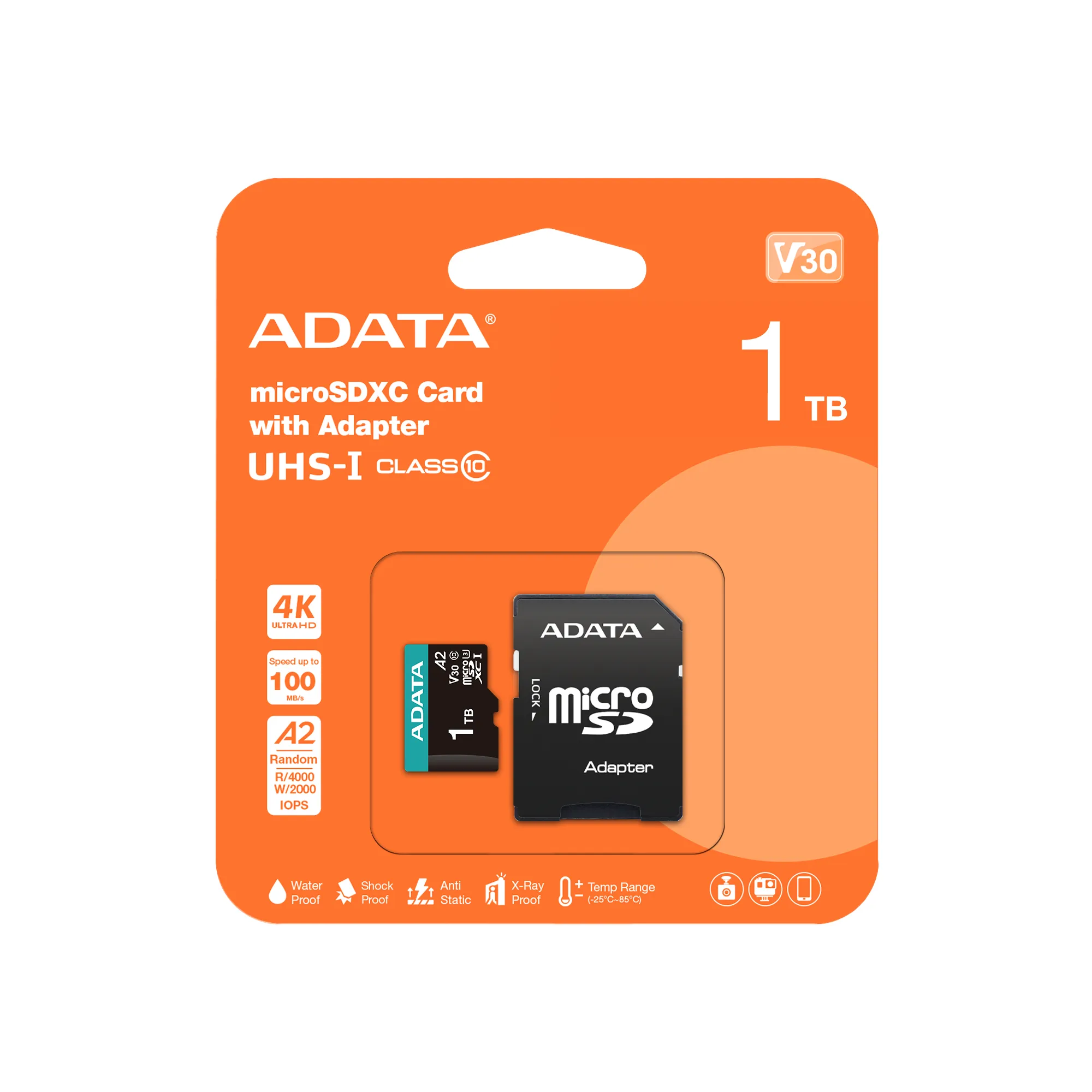 A-DATA Premier Pro 1 TB MicroSDXC UHS-I U3 V30 A2 kort + SD-adapter