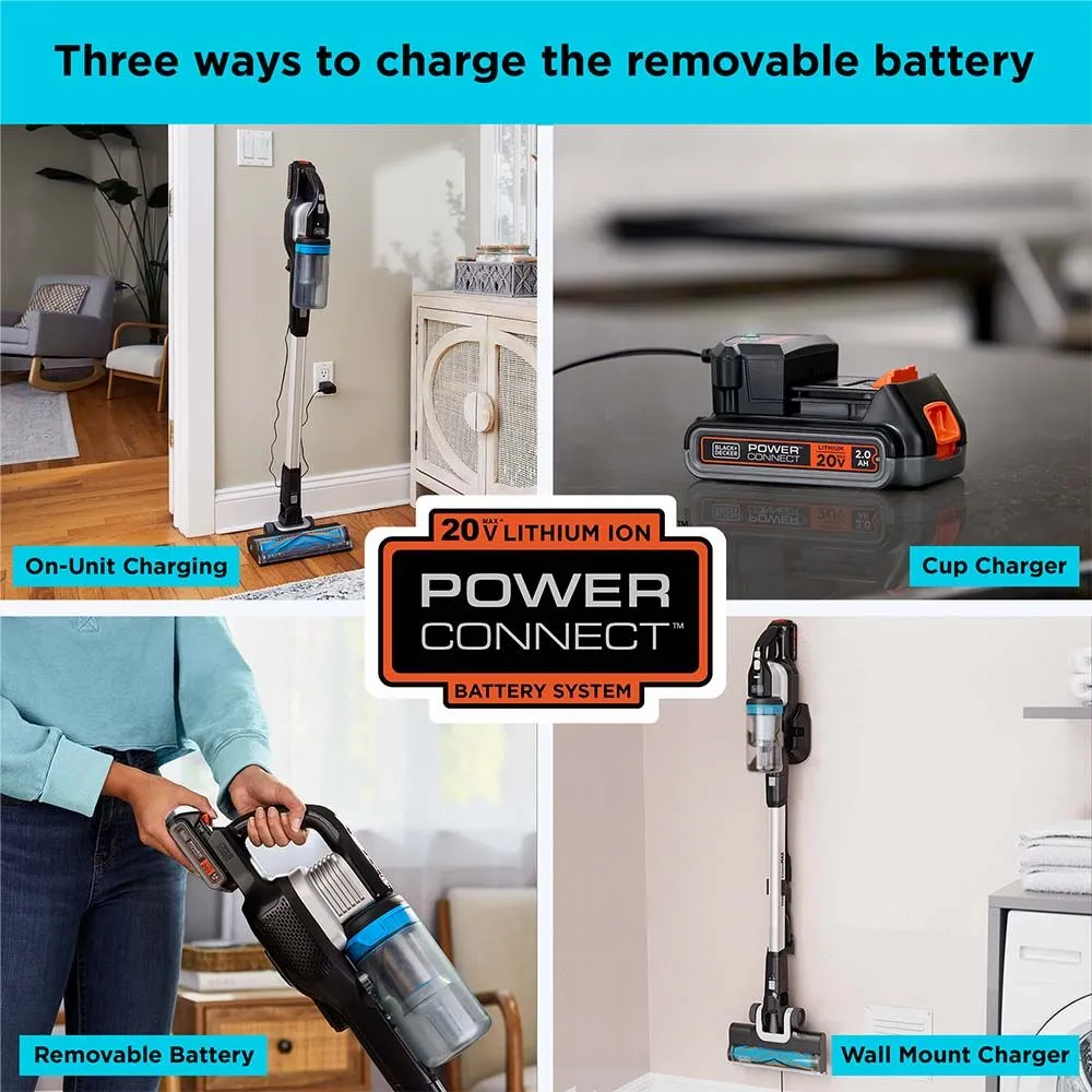 BLACK+DECKER POWERSERIES Extreme Max BHFEB520D1-QW 0.75 L 18V 2 Ah pussiton -varsi-imuri, musta, l&auml;pin&auml;kyv&auml;, valkoinen