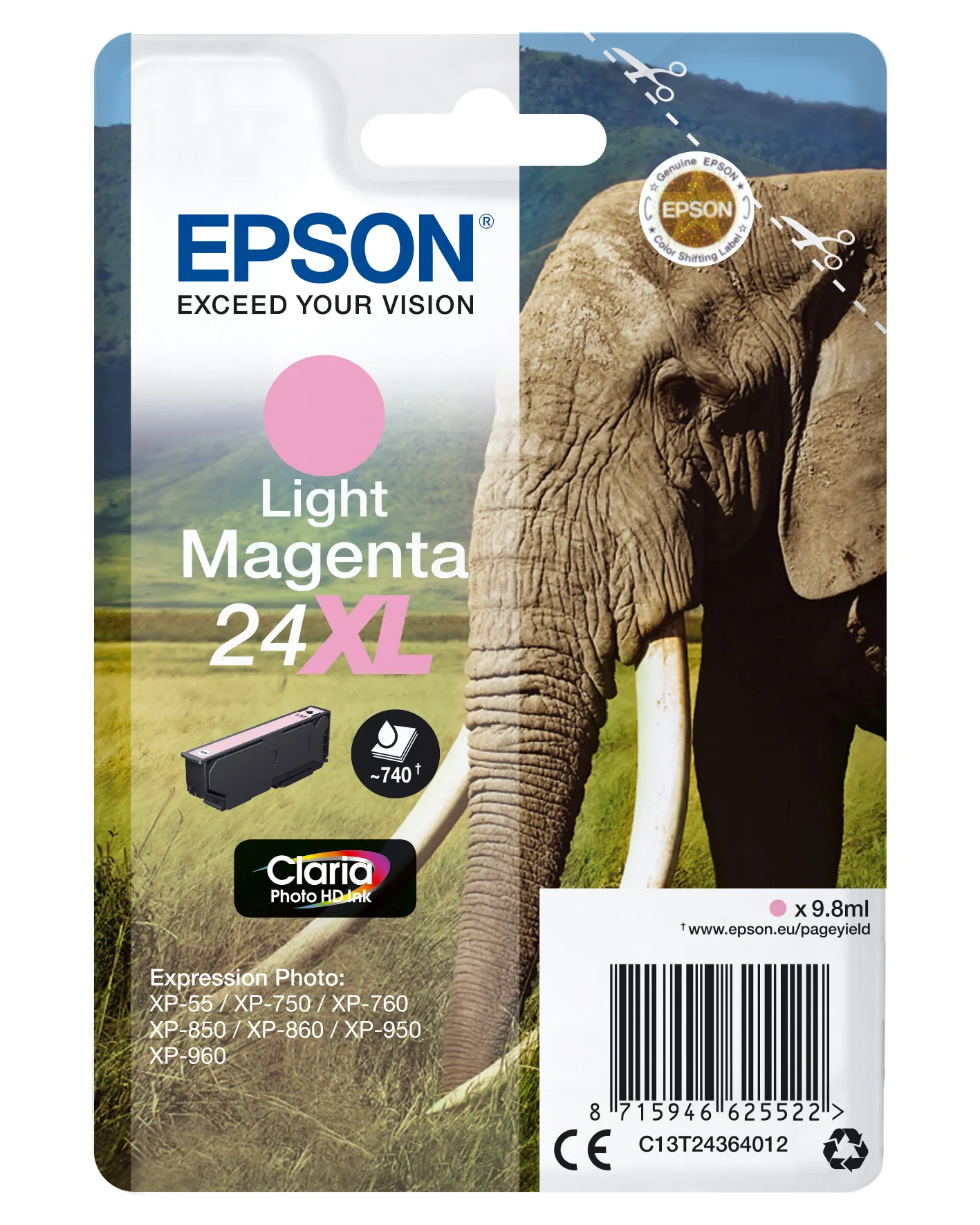 Epson 24XL-mustekasetti, 9.8 ml, vaaleanmagenta