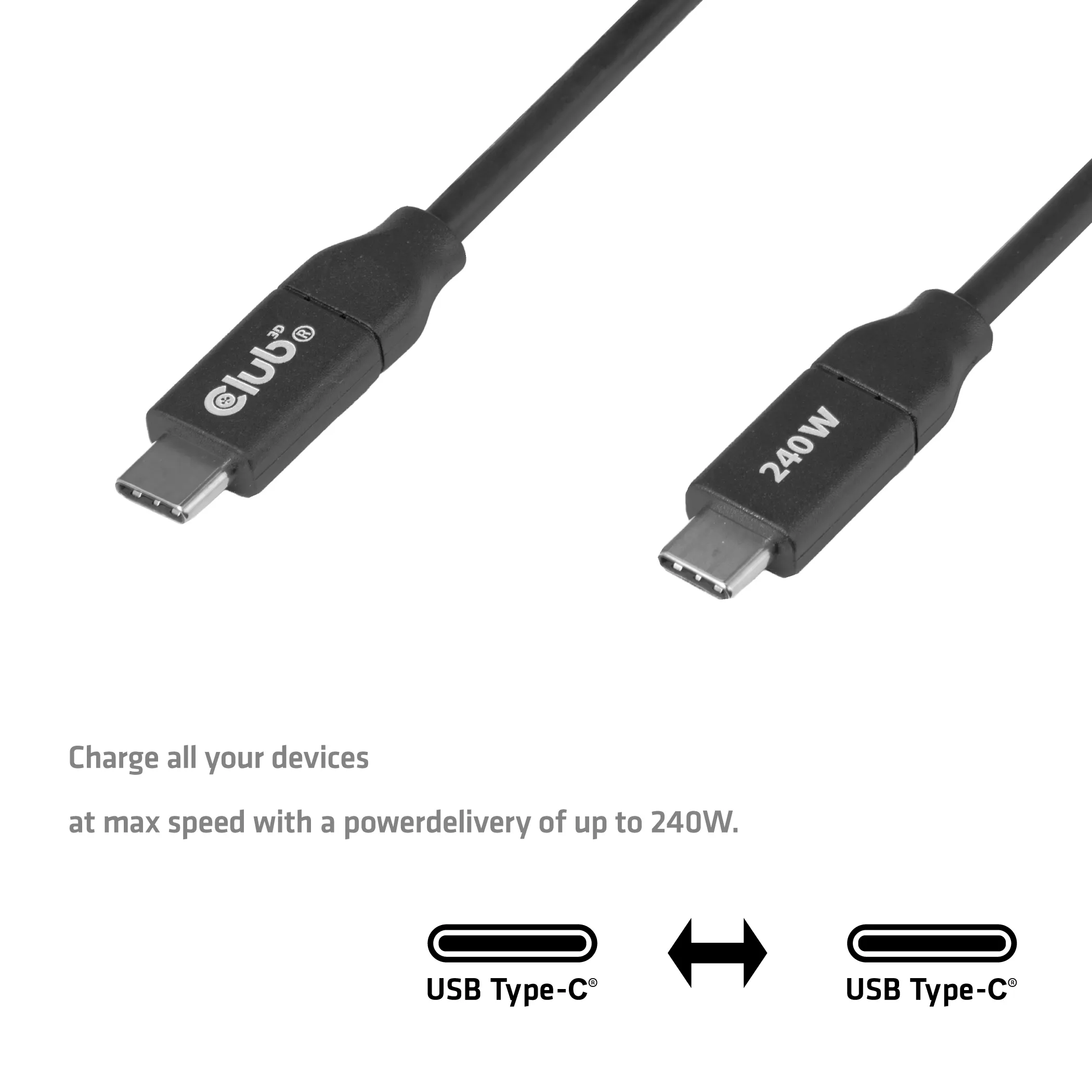 Club 3D CAC-2506 USB-C cable, 240W, 2 m, Black