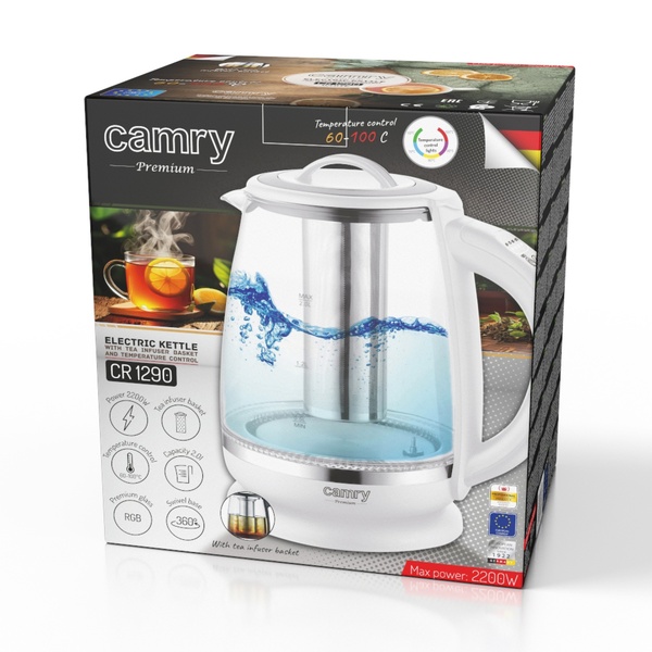 Adler CAMRY CR 1290w kettle, 2.0L, 2200W, White