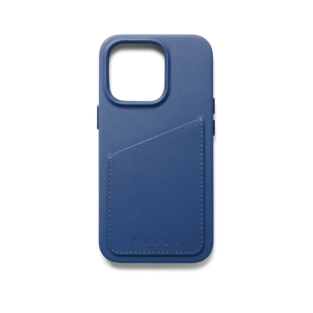 Mujjo Full Leather Wallet Case, iPhone 14 Pro -lompakkokotelo, Sininen