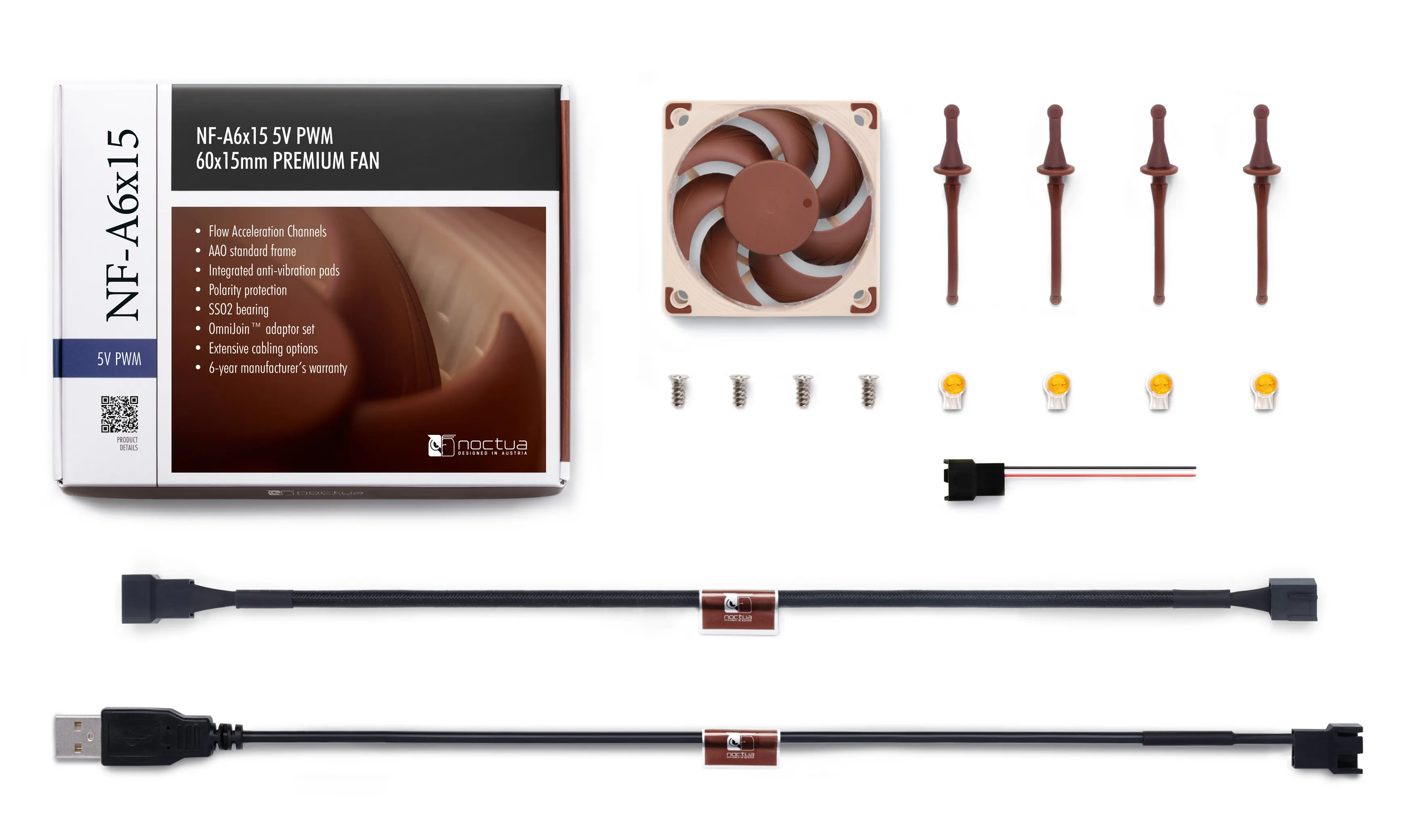 Noctua NF-A6x15 5V PWM 60 mm Case Fan, Brown