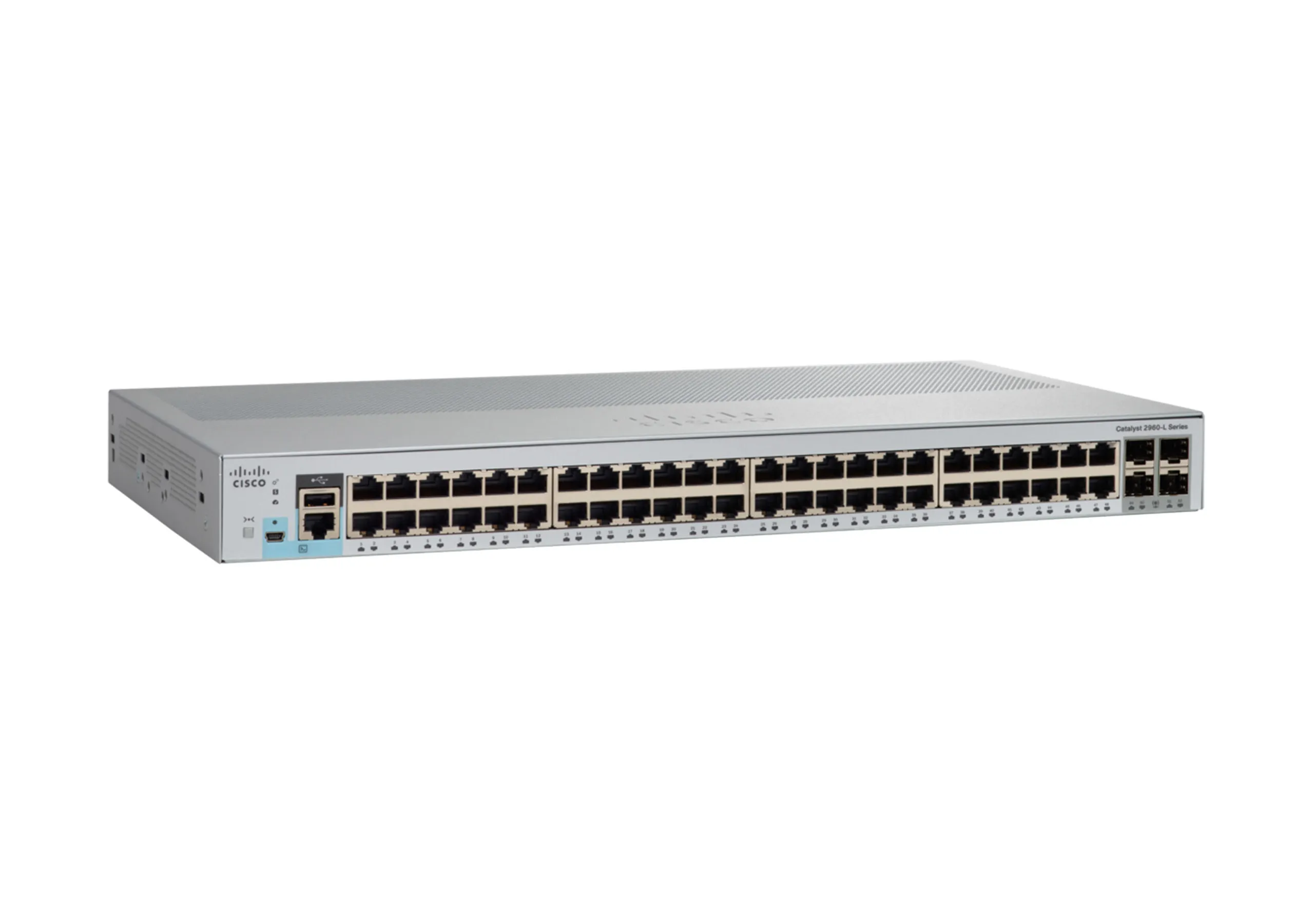 Cisco Catalyst 2960L-48TS-LL - Kytkin - Hallinnoitu - 48 x 10/100/1000 + 4 x Gigabit SFP (uplink) - ty&ouml;p&ouml;yt&auml;, r&auml;kkiin asennettava